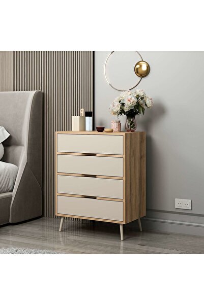 Minar Elina Ayaklı 4 Çekmeceli Şifonyer - Dore/Kumtaşı