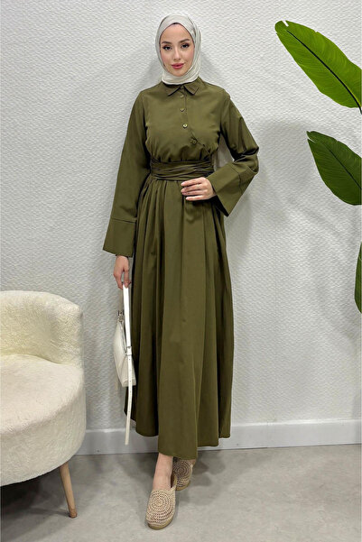 Tesettür Diyarı Rochie spaniolă de damă cu detaliu la mâneci - Kaki