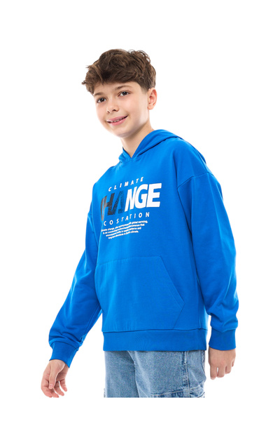 Victor and Jane By Styli Teens Blue Climate Change Slogan Hoodie