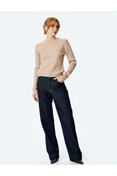 Koton Πλεκτό πουλόβερ με μακρύ μανίκι με λαιμόκοψη