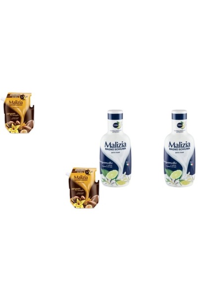 Malizia Set Variat - 2x 1L Săpun Lichid cu Argan + 2x 1L Spumă de Baie cu Ber...
