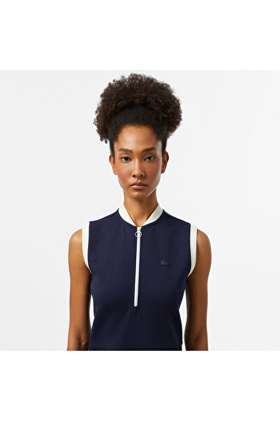 Lacoste Kadın Regular Fit Kolsuz Yarım Fermuarlı Renk Bloklu Lacivert Elbise