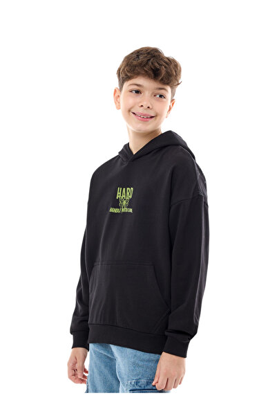 Victor and Jane By Styli Teens Black Graphic Print Hoodie