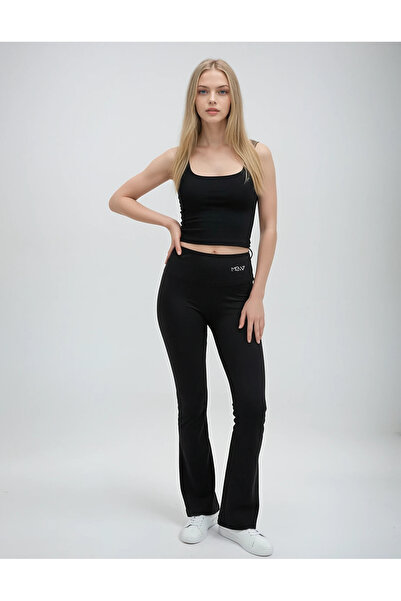 MEW Kadın Siyah Ispanyol Paça Toparlayıcı Yüksel Bel Tayt