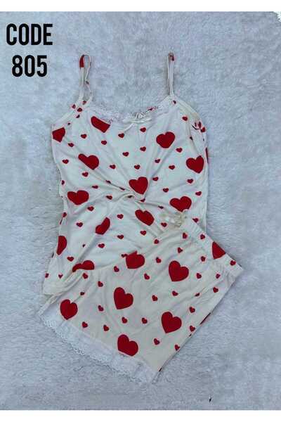 VAJESTO Set de pijamale pentru femei, alb, cu detaliu inimă, cu bretele din f...