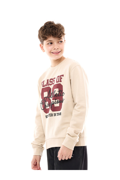 Victor and Jane By Styli Teens Beige Varsity Graphic Print Sweatshirt