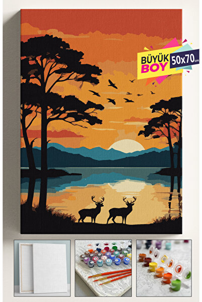 Corvo Sayılarla Boyama Seti Numaralı Tuval Fırça Boya Dahil Kasnaklı Set 50x7...