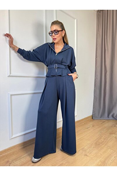 Size Özgü Indigo Pleated Belted Modal Set