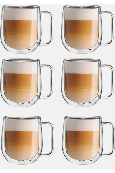 taka ticaret 6 adet çift çidarlı kahve latte bardak 6adet cam pipet