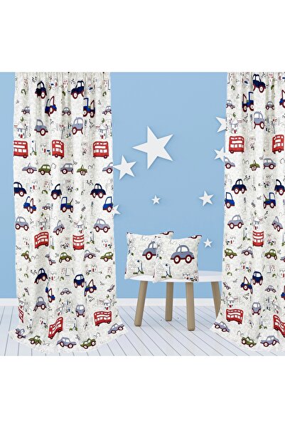 OEM Set of 2 curtains with pleats, 2x140x230 cm, car pattern, multicolor