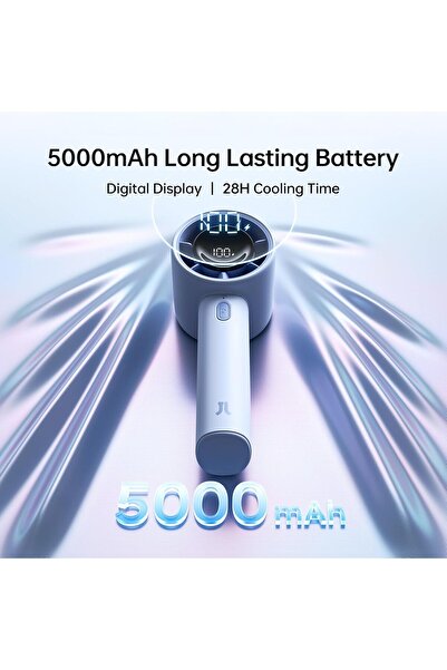 JISULIFE Handheld Turbo Fan 5000mAh Rechargeable, Up to 28h, 5 Speeds (Blue)