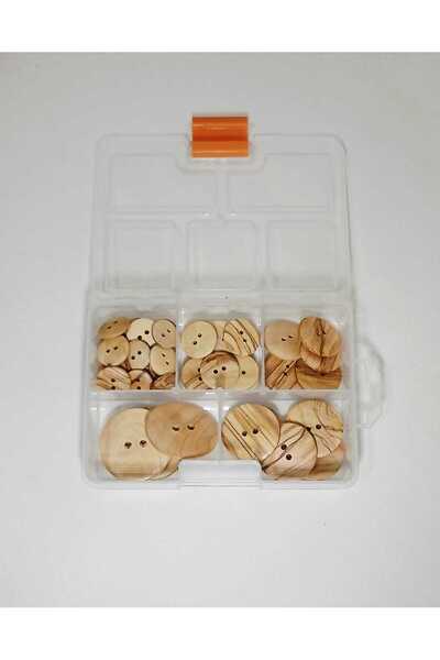 Tasarım صندوق خشبي للأزرار من خشب الزيتون بأحجام متنوعة 43 قطعة.