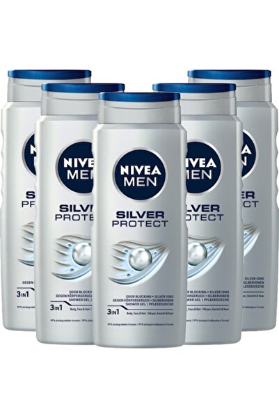 NIVEA Set of 5 Men Silver Protect 3-in-1 shower gels, , 500 ml