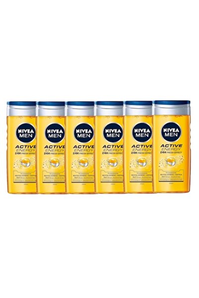 NIVEA Men Active Energy Hydrating Shower Gel, 6 x 250 ml