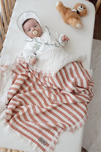 ZEYPBA Striped Muslin Tile 4-Layer Muslin Baby Blanket 110X110Cm