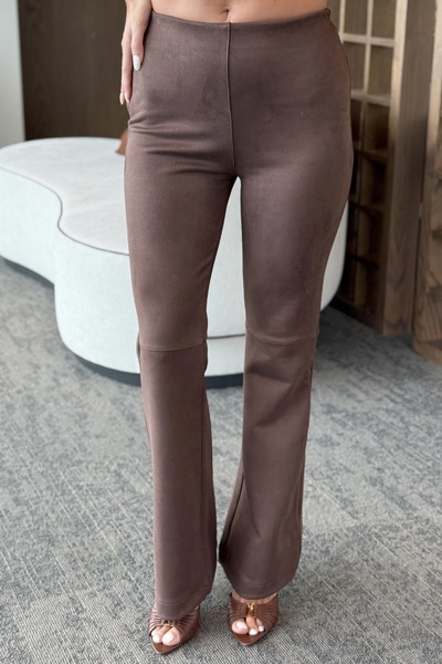 Laluvia Brown Suede Side Zipper Trousers - 40578