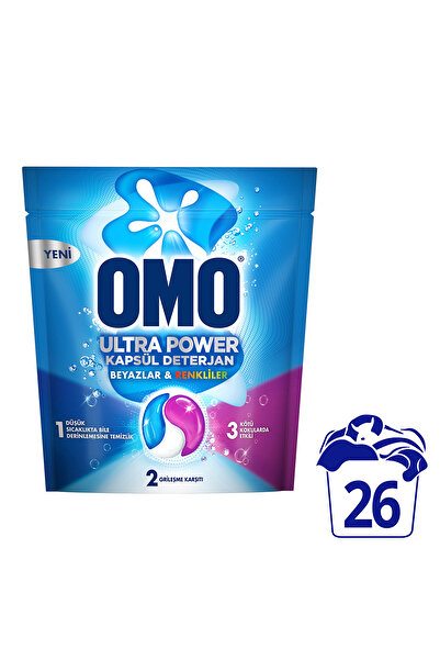 Omo Ultra Power Kapsül Deterjan Beyazlar ve Renkliler 26 Yıkama x1