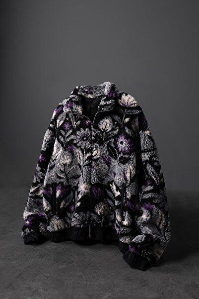 Slatra Men's Garnished Full Zip Lined Oversize Plush Sweatshirt