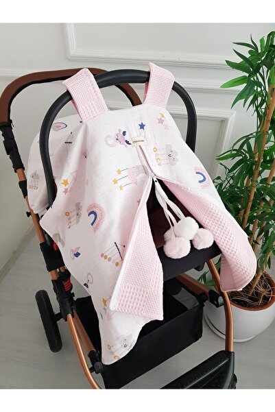 ilkimbebe غطاء عربة أطفال منقوش بنمط السحاب مع كرات كبيرة من البيريلين وسحاب مزدوج الجانب