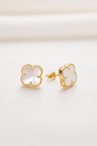 AcestesDesign Beyaz Taşlı Çiçek Tasarım 925 Ayar Gümüş Küpe