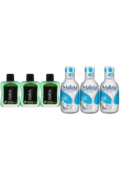 Malizia Set variat 6 bucăți — 3x After Shave 100ml Vetyver, 3x Spumă de duș 1L Crema Di Latte