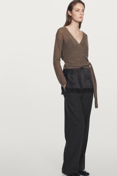 Massimo Dutti İnce çizgili geniş paça pantolon