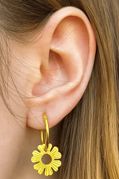 TAKIŞTIR أقراط من الفولاذ على شكل زهرة ذهبية اللون (زوج)