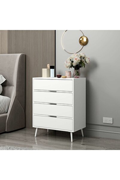 Minar Elina Ayaklı 4 Çekmeceli Şifonyer - Beyaz/Beyaz