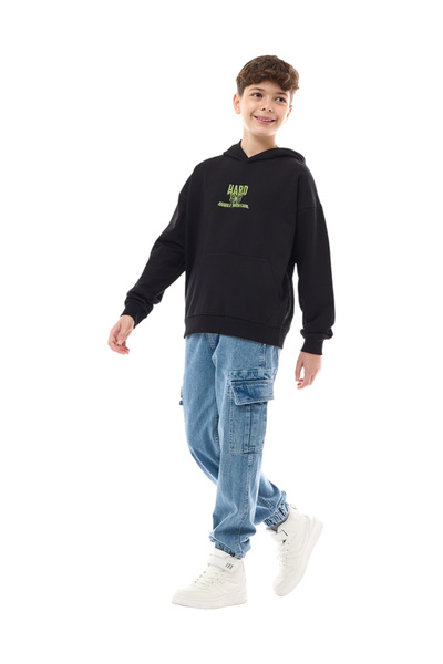 Victor and Jane By Styli Teens Black Graphic Print Hoodie