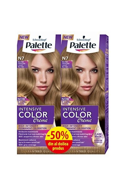 Palette Vopsea de păr permanentă cu cremă intensivă N7 blond deschis - 2 x 110 ml (Pachet promoțional)