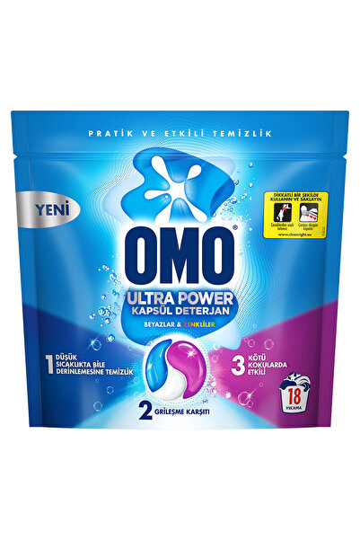 Omo Ultra Power Kapsül Deterjan Beyazlar ve Renkliler 18 Yıkama x1