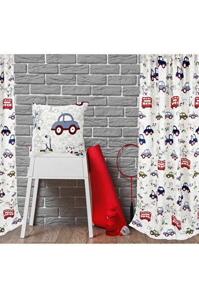 OEM Set of 2 curtains with pleats, 2x140x230 cm, car pattern, multicolor