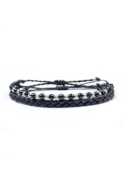 Velar Bracelets Set Bratari din Snur Onix si Bile din Argint 925
