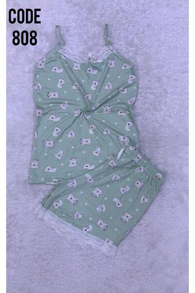 VAJESTO Set de pijamale pentru femei, cu bretele verzi, cu pantaloni scurți, ...