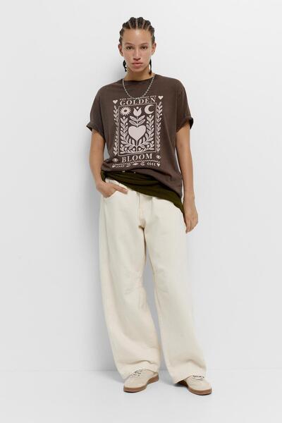 Pull & Bear Golden Bloom graphic T-shirt