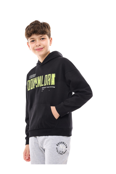 Victor and Jane By Styli Teens Black Graphic Print Hoodie