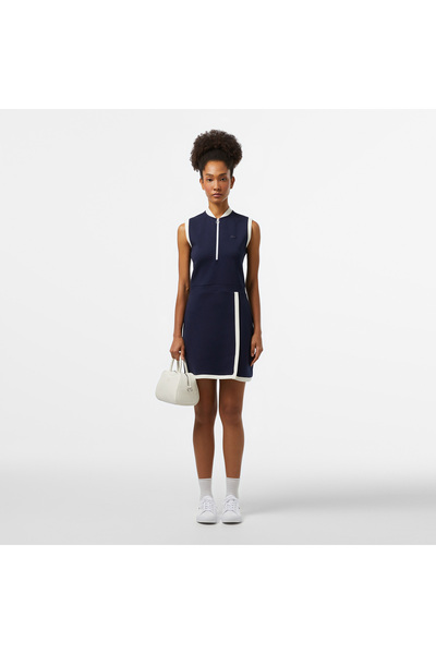 Lacoste Kadın Regular Fit Kolsuz Yarım Fermuarlı Renk Bloklu Lacivert Elbise