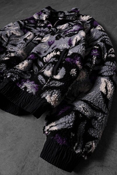 Slatra Men's Garnished Full Zip Lined Oversize Plush Sweatshirt