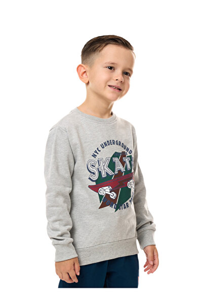 Victor and Jane By Styli Boys Grey Skateboard Graphic Sweatshirt
