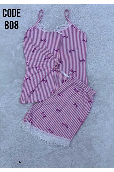 VAJESTO Set de pijamale pentru femei, cu detaliu de panglică roz, cu bretele,...