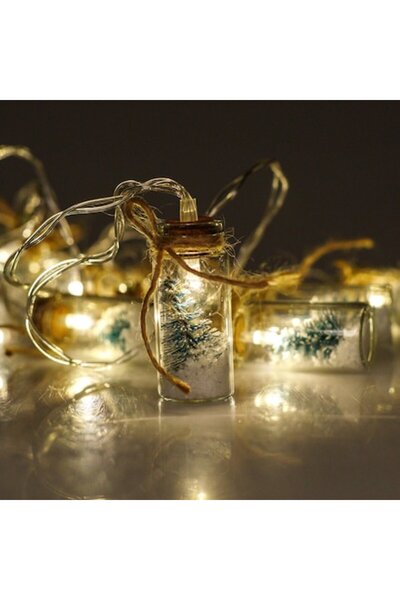 SHOPIENS Ghirlandă luminoasă cu 10 becuri LED, baterie, globuri de zăpadă și brad 1,65 m - alb cald