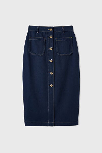 Naramaxx Önü Düğmeli Midi Boy Lacivert Etek