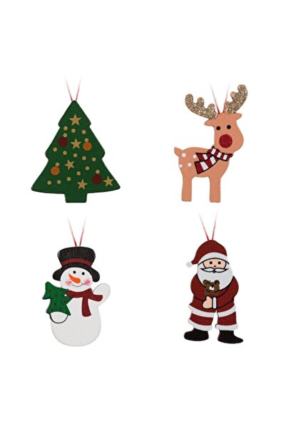 ANTBRO Ornamente de Crăciun pentru brad, figurine din lemn, 4 cm, multicolore...