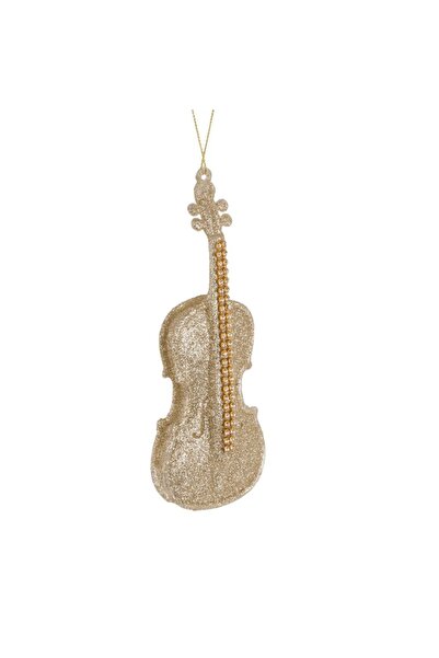 OEM Christmas Tree Ornament - Violin with Beige Champagne Glitter 6x15 cm