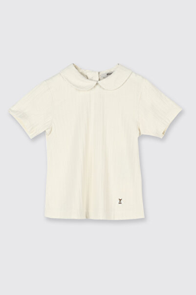 Panço Kız Bebek Kısa Kollu Ekru Tişört