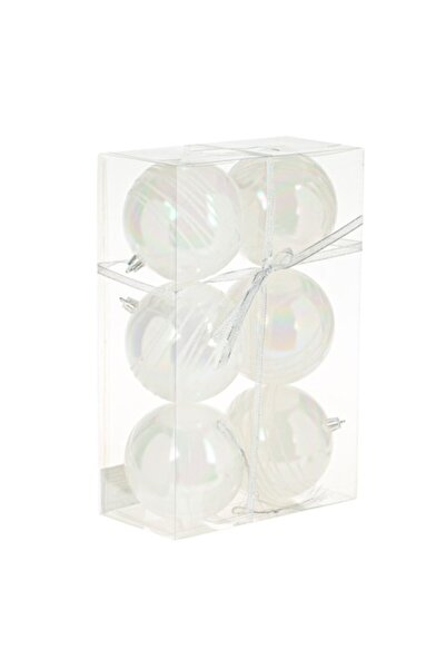 OEM Set globuri de Crăciun albe iridescente cu dungi strălucitoare, 10 cm - 6...