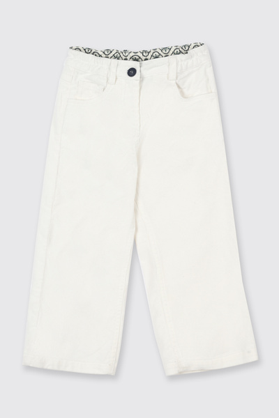 Panço Kız Bebek Fitilli Kadife Kemer Detaylı Ekru Pantolon