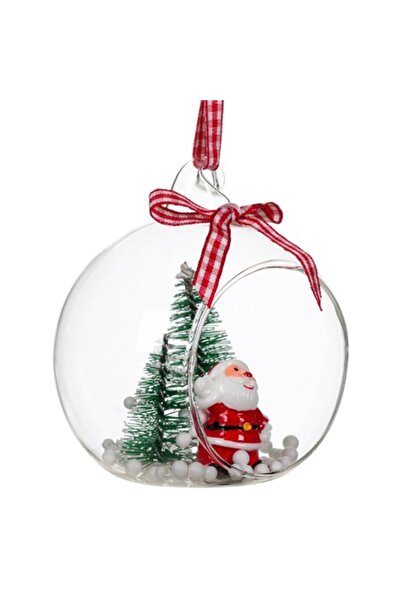 SHOPIENS Christmas Tree Ornament - Transparent Glass Bauble with Santa and Trees, 8 cm