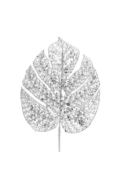 SHOPIENS Creangă decorativă de Crăciun - Frunză perforată argintie cu paiete ...