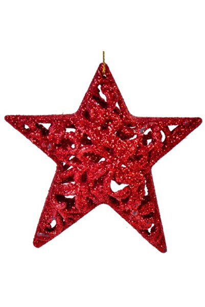 OEM Set de 4 globuri de Crăciun roșii în formă de stea, 11 cm